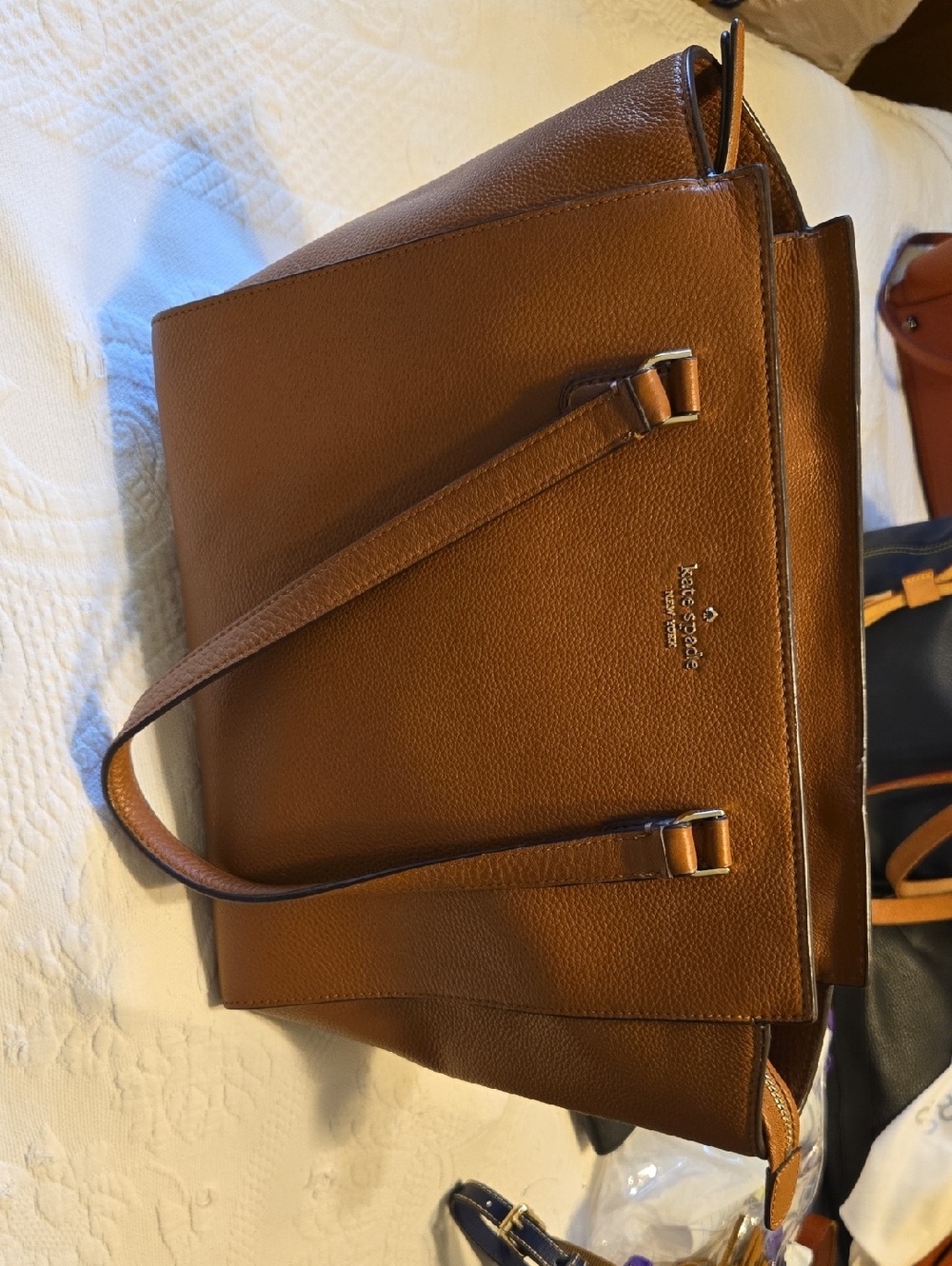 kate spade Pebbled Leather Satchel in Cognac Brown